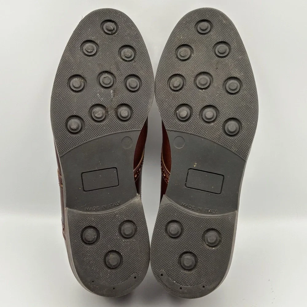 Johnston & Murphy Dress Shoes Mens 10.5 Brown Leather Saddle Oxford Lace ITALY